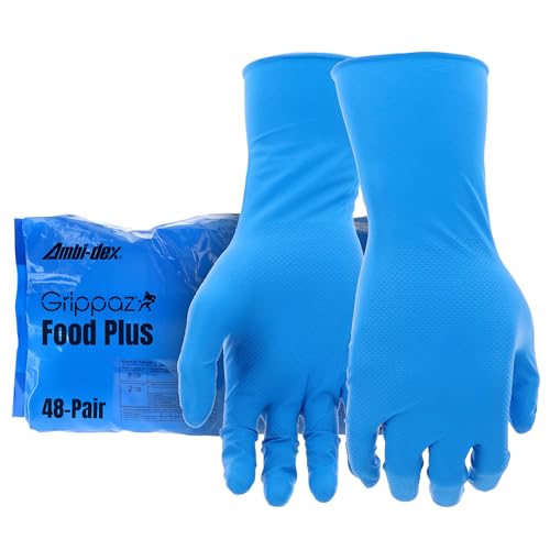 PIP Grippaz Food Plus 8 Mil Nitrile 12" Disposable Gloves 48-Pack, Fish Scale Grip, Enhanced Fatty Food Handling, Blue, Medium (67-308/M) - size: Medium