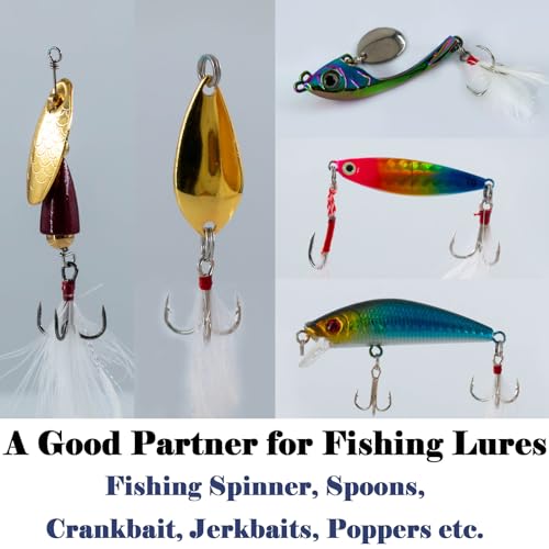 FishTrip Feathered Treble Hooks Fishing, 15Pcs Dressed Treble Hook Size 10 8 6 4 2 for Fishing Spoons Spinner Crankbait Jerkbait - size: 2#_15pcs