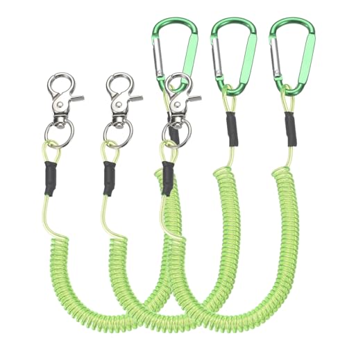 PATIKIL Fishing Lanyard, (39.37" Length, Green) (3Pcs), Retractable Coiled Tether Anti-Lost Rope Coiled with Carabiners and 360° Rotatable Hook, Suit for - Fishing/Hunting/Hiking/Boating - color: Green, size: 39.37"
