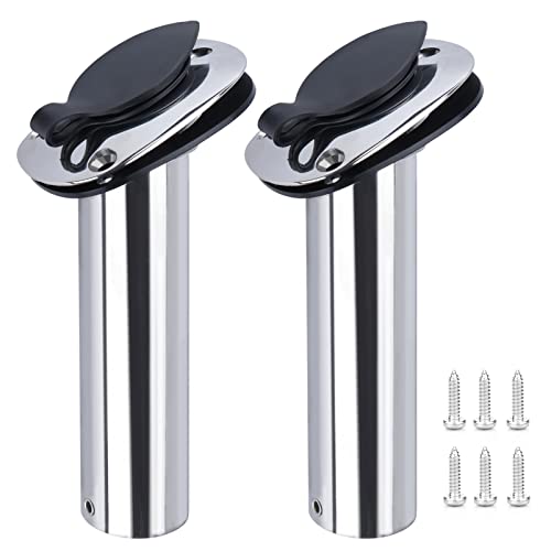 Hoffen 2Pcs Boat Stainless Steel Fishing Rod Holder Flush Mount 15/30/90 Degree with PVC Cap,Inner Tube and Gasket - style: 15 Degree