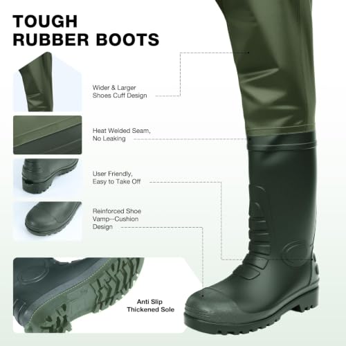 Lekesky Fly Fishing Chest Waders with Boots for Men Women, US Sizes 5–14,2-Ply Nylon/Pvc Waterproof Waders - color: Green, size: M11