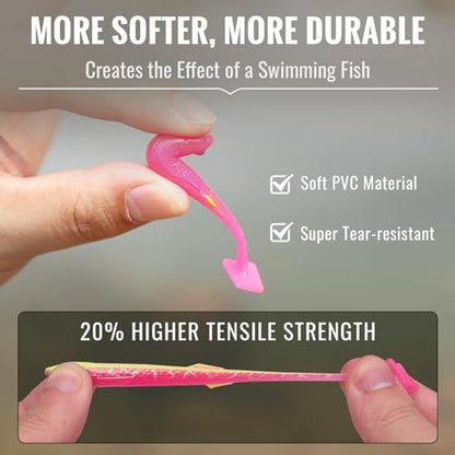 TRUSCEND Shadtale Easy Catch Soft Fishing Lures with BKK Hooks - Trembly Sinking and Vibrating Swim for More Bites, Pre-Rigged Swimbaits for Bass, Trout, Crappie, Walleye, Freshwater Saltwater Fishing - color: F-2.5",0.08oz,12pcs