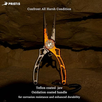 Pristis UTA II Fishing Pliers, Multi-Function Split Ring Plier Gear, Saltwater Resistant Teflon Coated Locking Hook Remover Cutter, Stainless Steel Top & Aluminum Body Tool Kit Tackle Set for Bass