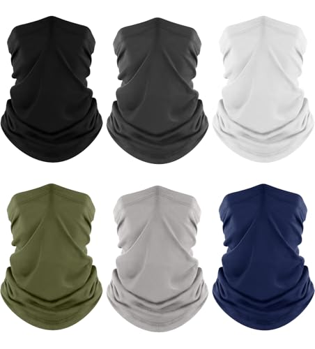 Fuinloth Neck Gaiter, 6 Pack Cooling UV Protection Bandana Face Mask Gator | Breathable Sweat Wicking, UPF 50, Sun Wind Dust Shield, Quick Dry & Washable, 95% Polyester 5% Spandex - color: Black+gray+white+green+light Gray+navy