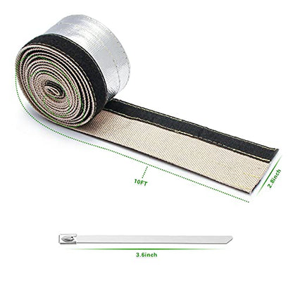 Heat Shroud Aluminized Sleeving Heat Shield fuel line wire heat sleeve 1/2" I.D. x 10FT with 20 Pcs 3.9Inch Stainless Steel Cable Metal Zip Ties - size: 1/2"I.D.x 10FT