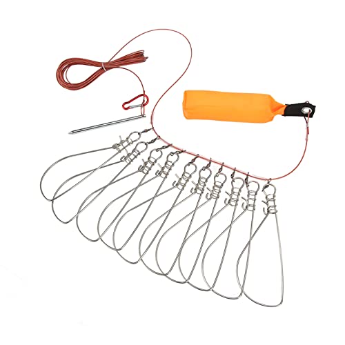 VBESTLIFE Fish Stringer Kit,Live Fish Lock with Foam Stick Steel Wire Fishing Lock Buckle Fish Stringer Kit for Outdoor Fishing(10 Buckles)