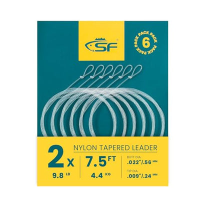 SF Pre-Tied Loop Fly Fishing Tapered Leader Nylon Clear Trout Freshwater Saltwater Bonefish Permit Bass Salmon Steelhead 7.5FT 9FT 10FT 12FT 15FT 0X 1X 2X 3X 4X 5X 6X 7X - size: 7.5FT-2X, style: Freshwater Knotted 6-pack