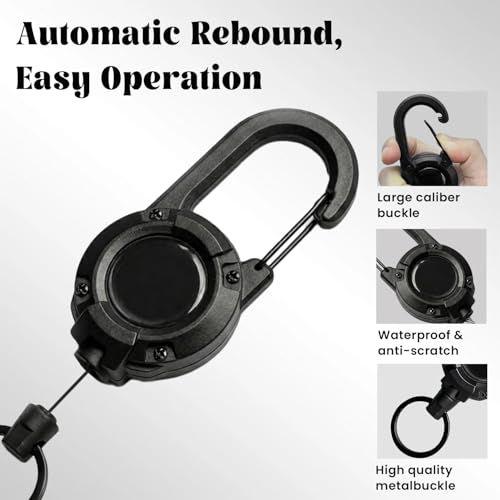 Retractable Keychain 3-Pack Heavy Duty Zinger Retractors 24" Auto-Extend Lanyard for Keys ID Badges & Small Tools Lightweight Gear Keeper for Outdoor & Daily Use (Black)