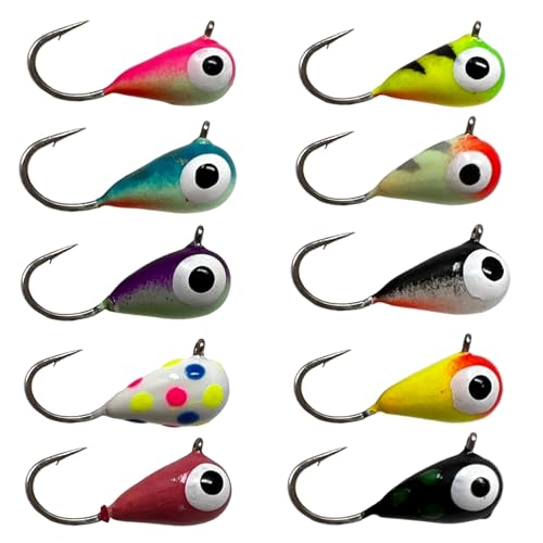 Reaction Tackle Tungsten Ice Fishing Jigs, Tear Drop Jig Heads that Glow with UV Light for Panfish, Crappie, Walleye, Perch, Trout and Bluegill - color: 10-pcs Variety Pack, size: 5 mm