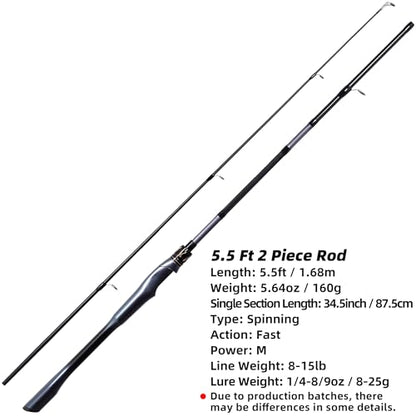 Kilitn Fishing Rod, 2-Piece Graphite Rod, Spinning & Casting, Strong Carbon Fiber Fishing Poles with Comfortable Handle for Freshwater or Saltwater Fishing - size: 5.5FT, style: Spinning Rod
