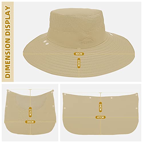 Fishing Hat for Men Sun Protection Hat with Removable Mesh Face Neck Flap Cover Windproof Strap for Men and Women - color: Khaki
