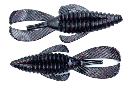 Phat Pak Baits - Swamp Monster Rage Bug Style Plastic Beaver Creature Bait Punching Bass Fishing Lure 20ct 4" - color: Black n Red Flake