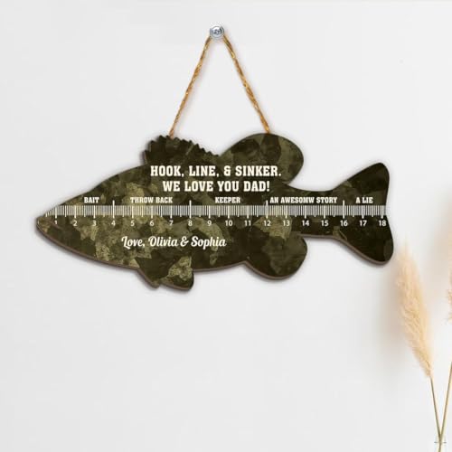 Personalized Wooden Fish Ruler for Fathers Day, Gift From Kids, Fishing Gift for Dad, Funny Fish Ruler Sign for Dad, Fisherman Gifts for Grandpa Sign with Grandkids Name