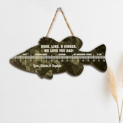 Personalized Wooden Fish Ruler for Fathers Day, Gift From Kids, Fishing Gift for Dad, Funny Fish Ruler Sign for Dad, Fisherman Gifts for Grandpa Sign with Grandkids Name
