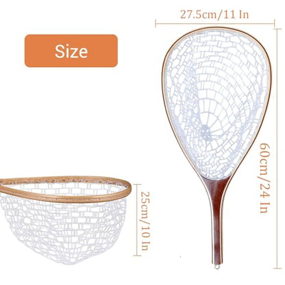 Garvee Fly Fishing Landing Net, Soft Rubber Mesh Trout Net with Straight Handle Frame for Catch and Release, Gifts for Father Men