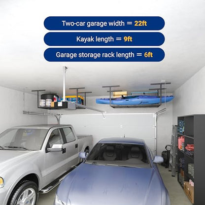 FLEXIMOUNTS 3x6 Overhead Garage Storage Adjustable Ceiling Rack 72" Length x 36" Width x 40" Height, 450lbs Weight Capacity, Hammertone, Classic Series - color: Hammertone, size: 3x6 ft