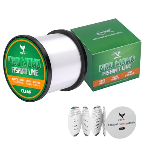 Monofilament Fishing Line with Knot Guide Card, Tangle-Free Snap Ring for No More Mess, Low Memory Smooth Casting Nylon Mono String, 15/20/30/50/80LB, 220-1050 Yards - color: Clear, size: 80LB 330Yards