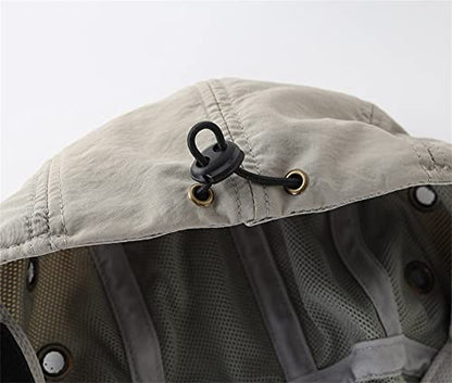Connectyle Mens Foldable UV Protection Sun Hat with Removable Neck Flap Outdoor Adventure Sun Cap for Fishing Hiking Safari - color: Light Grey