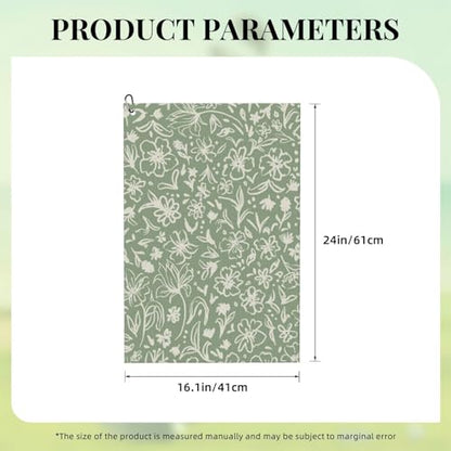 Sage Green Golf Towel Microfiber with Carabiner Clip, Funny Cleaning Cloth for Golf Balls & Clubs, Gift for Women Men, Golfers, Dad, Grandpa, Bag Accessories 16"*24"-Flowers Herbs Leaves - color: Sage Green