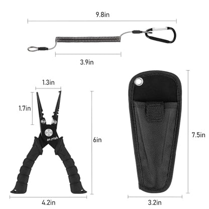Dr.Fish Fishing Split Ring Pliers Fish Lip Gripper Hook Remover Grey | Freshwater & Saltwater Fishing Tools: 420 Stainless Steel Lip Gripper Hook Remover with PVC Handle, Lanyards and Sheath - color: Grey-6"