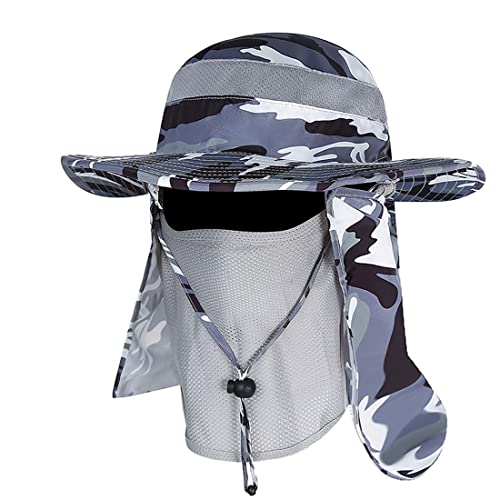 YR.Lover Outdoor UV Sun Protection Wide Brim Fishing Cap with Removable Flap - color: Gray Camouflage2
