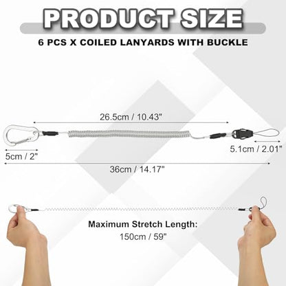 PATIKIL Coiled Lanyards with Buckle Retractable Safety Ring and Quick Release Detachable Buckle for Fishing Equipment - color: Silver Tone, size: 59 Inch