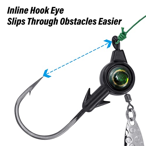 Dr.Fish 10 Pack Underspin Jigs Heads 3D Eye Freshwater Swimbait Jig Freshwater Bass Walleye Fishing Mustad Hooks Willow Blade 1/8oz,3/16oz,1/4oz,3/8oz - color: Black, size: 3/16oz(#3/0 Hooks)