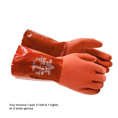 SHOWA Atlas 620 Double-Dipped PVC Chemical Resistant Gloves, Rough Finish Grip, Seamless Cotton Liner - size: X-Large, style: Single Pair