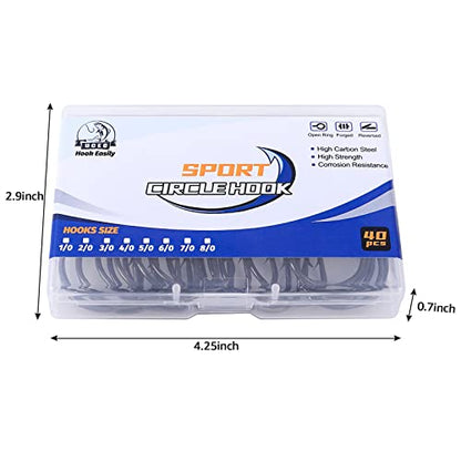 UCEC Circle Hooks Fishing Hooks 2X Strong Offset Circle Hooks Saltwater Black High Carbon Steel Octopus Catfish Hooks Fishing Gear Tackle 150pcs/ 240pcs - Size:#1 1/0 2/0 3/0 4/0 5/0 6/0 8/0 - color: Silver One Size, size: 40pcs, 5/0