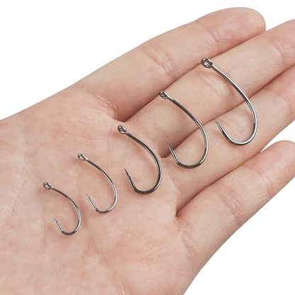 OROOTL Barbless Fishing Hooks, 180pcs Carp Fishing Hooks Barbless Carp Hooks Circle Hook Freshwater Saltwater Fly Tying Hooks Carp Hair Fishing Tackle - size: 2#-180pcs