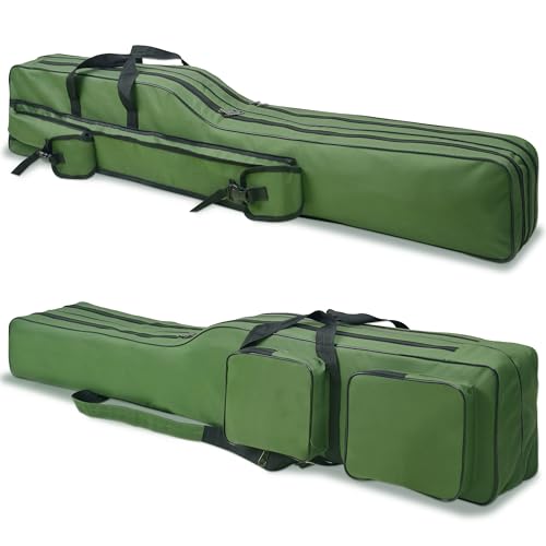 SILANON Fishing Rod Case, Portable Fishing Pole Bag 4.27ft Waterproof Rod Reel Carrier Organizer Large Capacity Tackle Storage Bag Travel Carry Case Gift for Men
