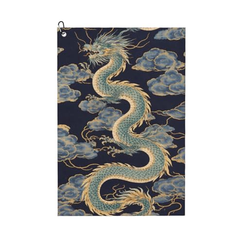 Traditional Dragon Art Golf Towel 16" X 24" with Clip Golfer Bags Accessories Gifts - color: Traditional Dragon Art