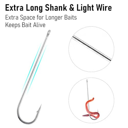 Dr.Fish 100 Pack Aberdeen Hooks Freshwater Fishing Hooks, Extra Long Shank Light Wire, Crappie/Bass/Bream/Bluegill/Panfish Fishing - size: #1/0-100 Pack