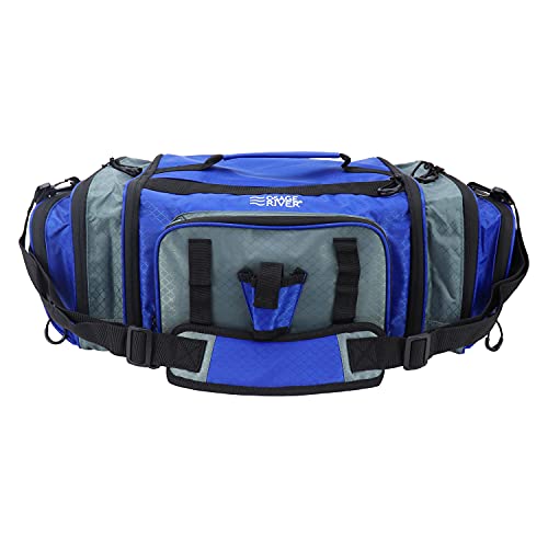 OSAGE RIVER Large Waterproof Fishing Tackle Bag with Padded Shoulder Strap, Ripstop Soft Sided Bag with Fishing Pliers Holder - color: Ash with 3 Tackle Boxes