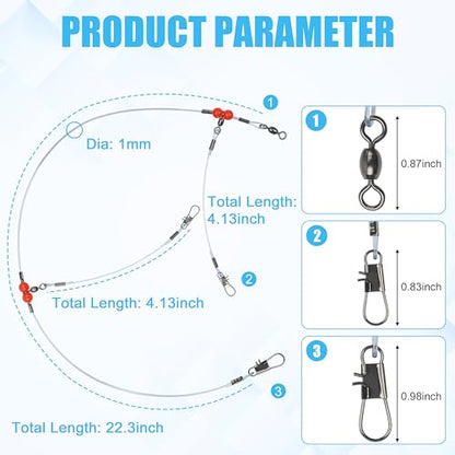 Fishing Leaders Saltwater Fishing Rigs Fishing Wire Leaders with Swivels Snaps High-Strength Fishing Leader Line Rig Bottom Rig Nylon Steel Sea Surf Fishing Rigs Tackle 1Arm 2Arms - color: Blue Nylon, style: 2 Arm, 12pcs