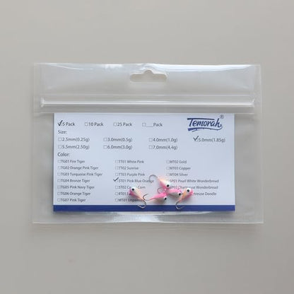 5 Pieces 3.0-6.0mm Teardrop Tungsten Ice Jig - color: 3T01 Pink Blue Orange Glow, size: TIJ02 3MM 5PCS