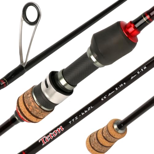 Teton 5'2"-6'6" BFS Fishing Rod Casting & Spinning, Ultra Light Rods, 40T Carbon Fiber Blank, Fuji Guides & Reel Seat, MF Fast Action, 2 Piece Travel Trout Lure Pole - size: Spin 6'6"-L-M Fast-TTS662L