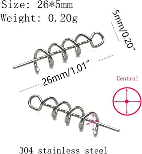 Soft Lure Spring Twist Lock, Fishing Crank Hook Centering Pin | Stainless Steel,Saltwater & Freshwater Safe, Easy To Attach & Remove, For Bass Trout Walleye, Storage Case, 15mm26mm33mm42mm - color: Nickel-B: 26*5mm 100pcs
