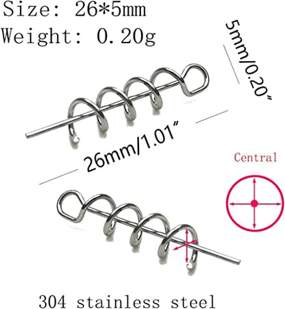 Soft Lure Spring Twist Lock, Fishing Crank Hook Centering Pin | Stainless Steel,Saltwater & Freshwater Safe, Easy To Attach & Remove, For Bass Trout Walleye, Storage Case, 15mm26mm33mm42mm - color: Nickel-B: 26*5mm 100pcs