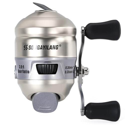 Sougayilang Spincast Fishing Reel, Size 30 Reel, Right or Left-Hand Retrieve, 3.9:1 Gear Ratio, Pre-spooled with Mono Fishing Line