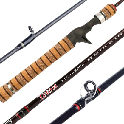Teton 5'2"-6'6" BFS Fishing Rod Casting & Spinning, Ultra Light Rods, 40T Carbon Fiber Blank, Fuji Guides & Reel Seat, MF Fast Action, 2 Piece Travel Trout Lure Pole - size: Cast 6'3"-UL-M Fast-TTC632UL