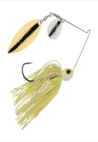 Berkley Power Blade Compact Fishing Spinnerbaits - color: White Chartreuse/Silver + Gold, size: 3/8 oz - Colorado Willow