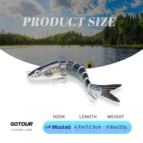 GOTOUR Jointed Swimbaits, Easy Catch Fishing Lures for Bass Trout Crappie | Wiggling Vibrating Rattling Gurgling for More Bites, Heavy-Duty Dyneema Fiber, Slow Sinking, Fresh & Saltwater Fishing Baits - color: A3-5"-0.8oz