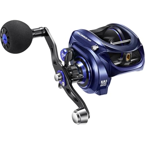 Piscifun Alinox 400 Baitcaster Fishing Reel, 38Lbs Max Drag Aluminum Alloy Frame Baitcasting Reel, Available in 6.6:1/8.1:1 Gear Ratio, Freshwater and Saltwater Low Profile Casting Reel for Musky - color: Bluish-violet - 6.6:1, style: Right Hand Retrieve