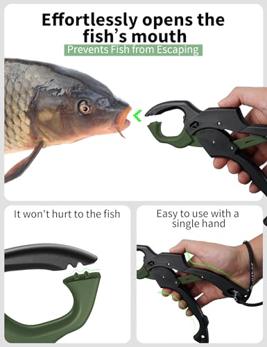 Fish Gripper 9.2",Fish Grabber Tool with Lanyard,Fish Holder for Saltwater - color: green