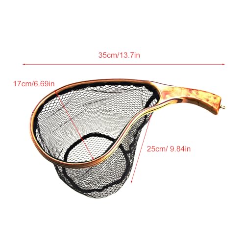 Fishing Landing Net Wooden Handle Black Mesh Catch-Release | Trout Net for Fishpond Bass Fishing
