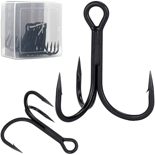 Heavy Duty Treble Hooks 5X Extra Strong, Sharp Treble Fishing Hooks Saltwater with Ultra Anti-Rust Coating Sturdy Replacement Lure Triple Hooks Freshwater Sizes #6–5/0 - size: 6#-24Pcs