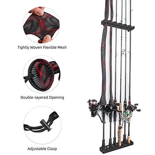 RUNCL Fishing Rod Holder, Rod Sleeve, and Rod Strap Kit, Wall Mounted Vertical Fishing Rod Rack, Fishing Pole Holders Hold Up to 6 5-11mm Rods, Fishing Rod Storage Combo Set - color: C: 1 Set Black