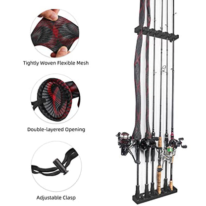 RUNCL Fishing Rod Holder, Rod Sleeve, and Rod Strap Kit, Wall Mounted Vertical Fishing Rod Rack, Fishing Pole Holders Hold Up to 6 5-11mm Rods, Fishing Rod Storage Combo Set - color: C: 1 Set Black