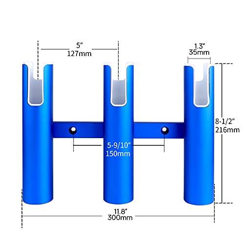 Aluminium Wall-Mounted Fishing Rod Holder for Boat, Garage & Marine - Holds Rods & Poles - color: Blue 3 Tubes